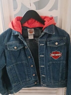 Harley-Davidson Kids Dark Blue Denim Jacket with Orange Hood